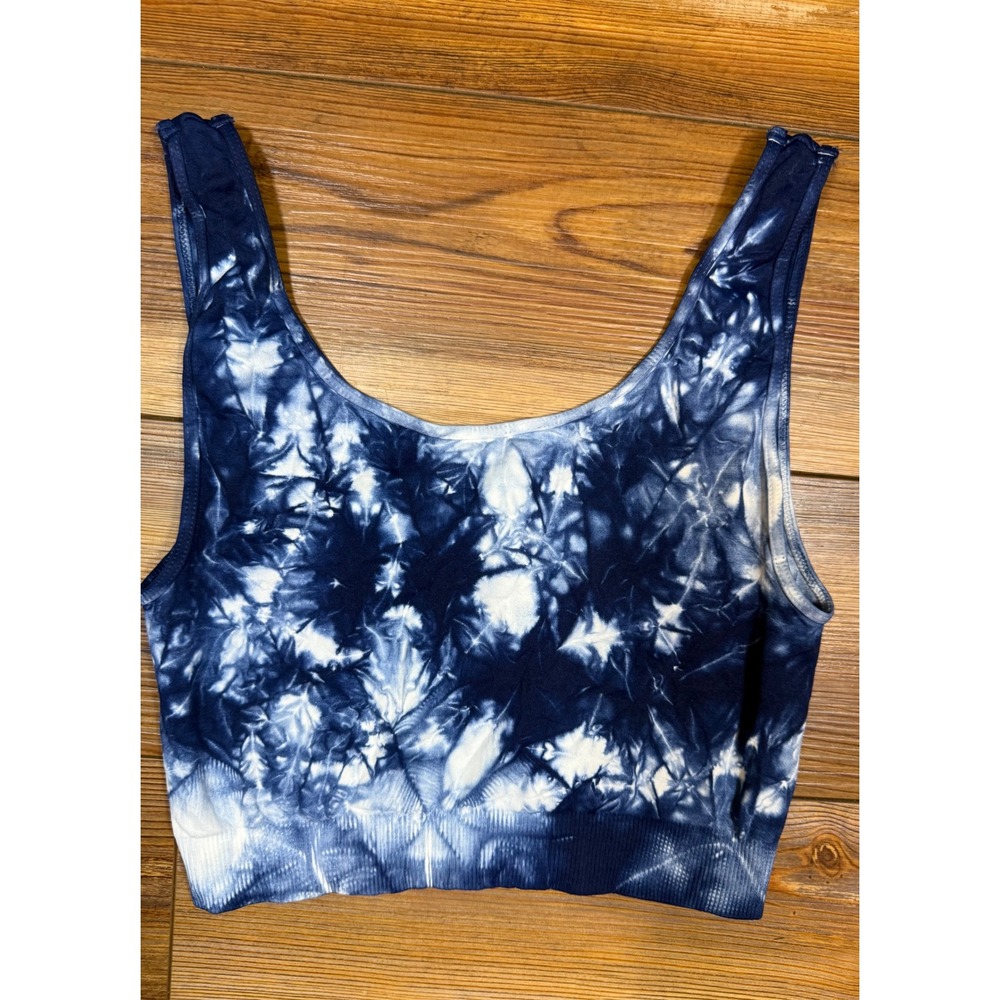 Nikibiki Womens Navy Blue White Tie Dye Seamless Ribbed Crop Top Tank